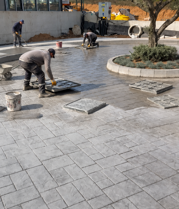 Baskı Beton Uygulamasında Çalışanlar